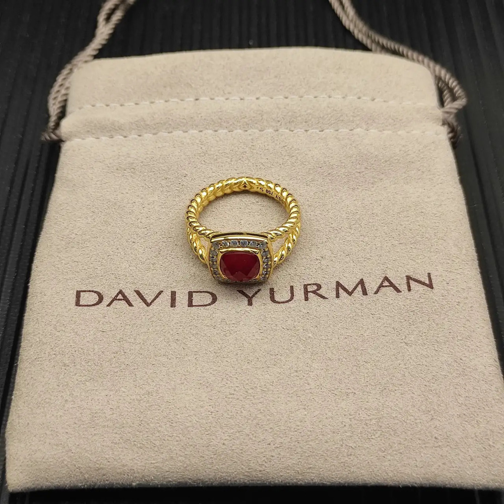 David Yurman Red Diamond and Gold Square Diamond Ring